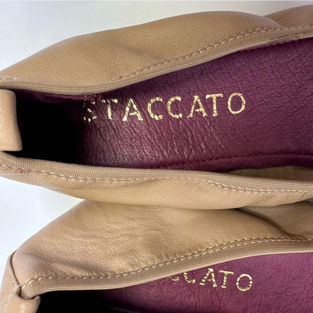 Staccato Women's Tan and Burgundy Ballet Flats w/Logo on Cap Toe- Size 23.5/ 7.5